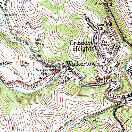 Topographic Map of Walkertown, PA