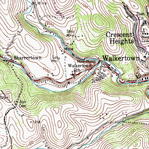 Topographic Map of Walkertown School, PA