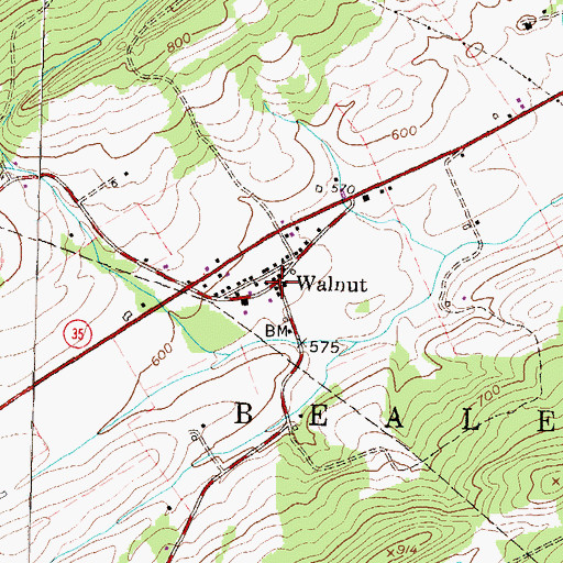 Topographic Map of Walnut, PA