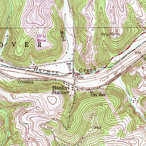 Topographic Map of Ward Run, PA