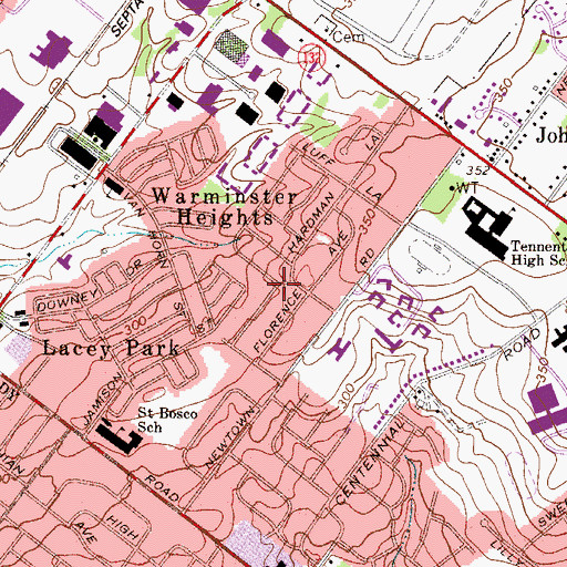 Topographic Map of Warminster Heights, PA