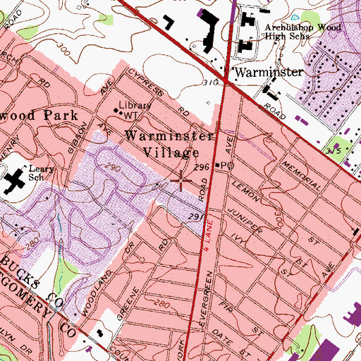 Topographic Map of Warminster Village, PA