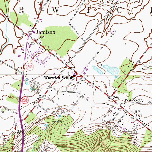 Topographic Map of Warwick School, PA