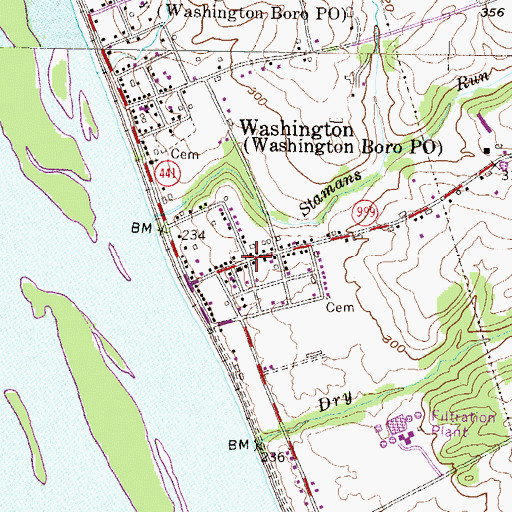 Topographic Map of Washington Boro, PA
