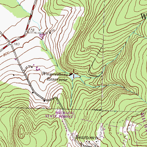 Topographic Map of Waynesboro Reservoir, PA