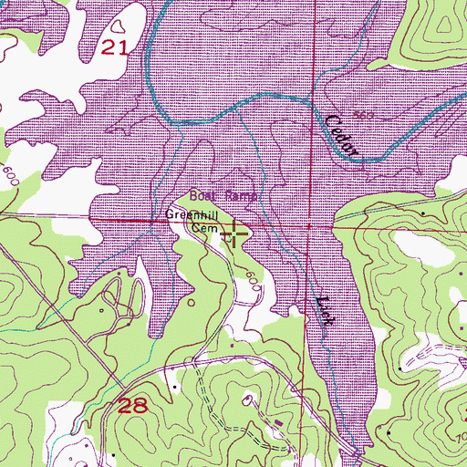 Topographic Map of Greenhill Cemetery, AL