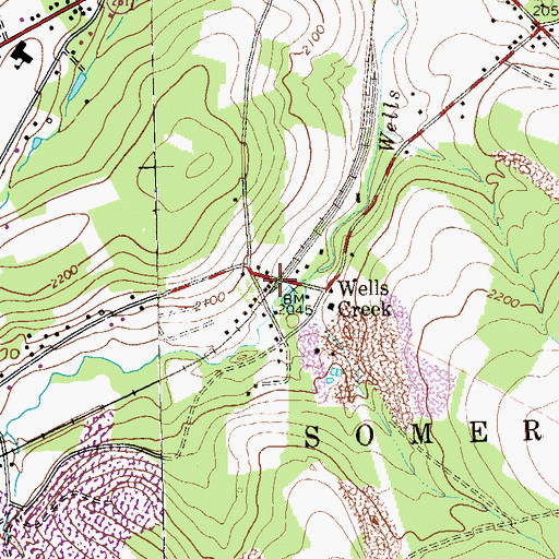 Topographic Map of Wells Creek, PA