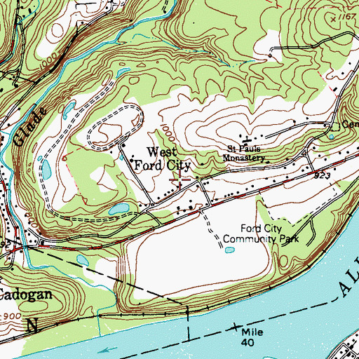 Topographic Map of West Ford City, PA