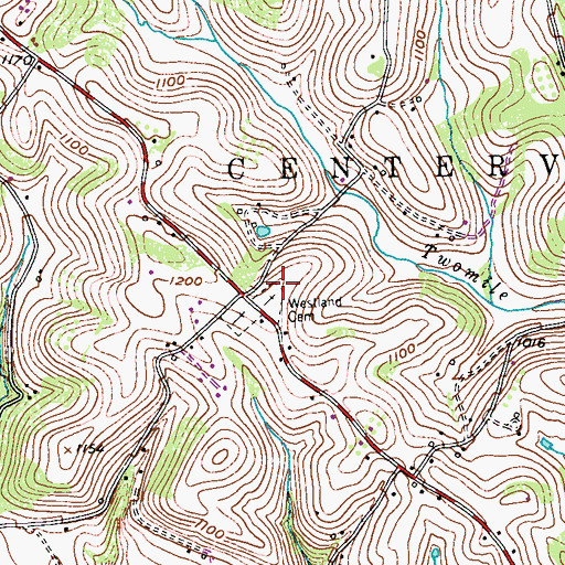 Topographic Map of Westland Cemetery, PA