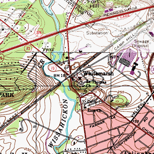 Topographic Map of Whitemarsh, PA