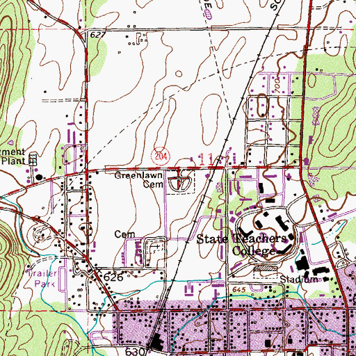 Topographic Map of Greenlawn Cemetery, AL