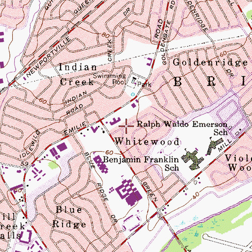 Topographic Map of Whitewood, PA