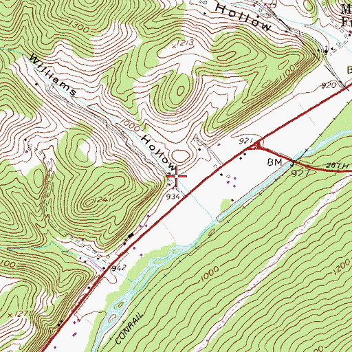 Topographic Map of Williams Hollow, PA