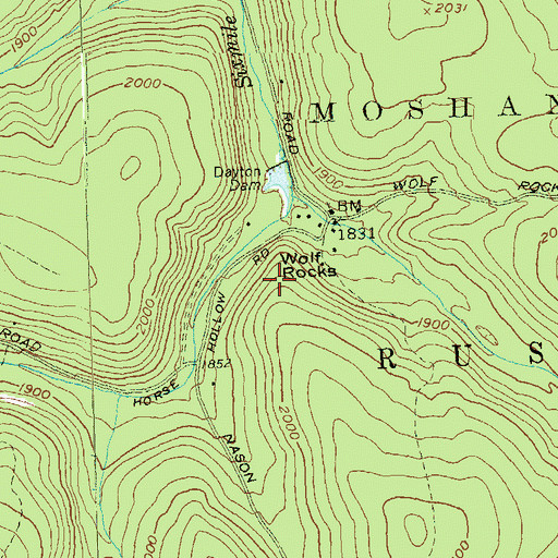 Topographic Map of Wolf Rocks, PA