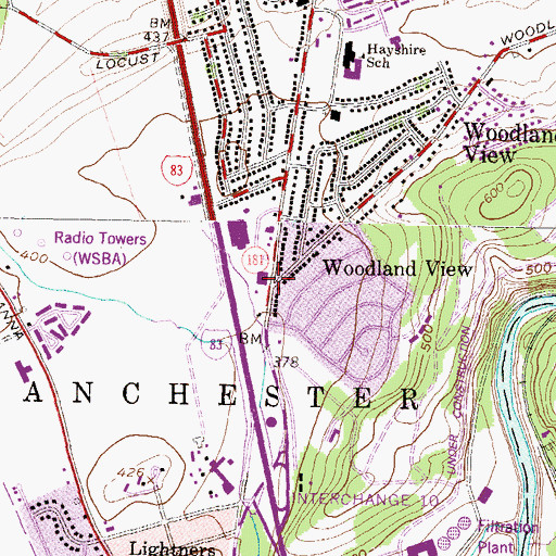 Topographic Map of Woodland View, PA