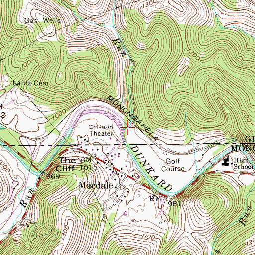 Topographic Map of Wrights Run, PA