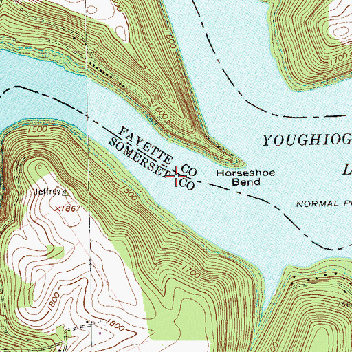 Topographic Map of Youghiogheny River Lake, PA