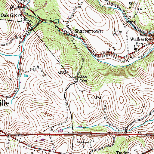 Topographic Map of Zion Cemetery, PA