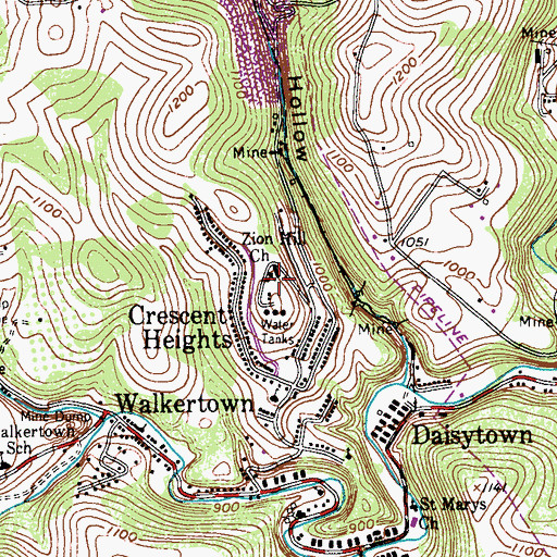 Topographic Map of Zion Hill Church, PA