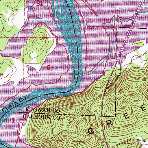 Topographic Map of Greens Creek, AL