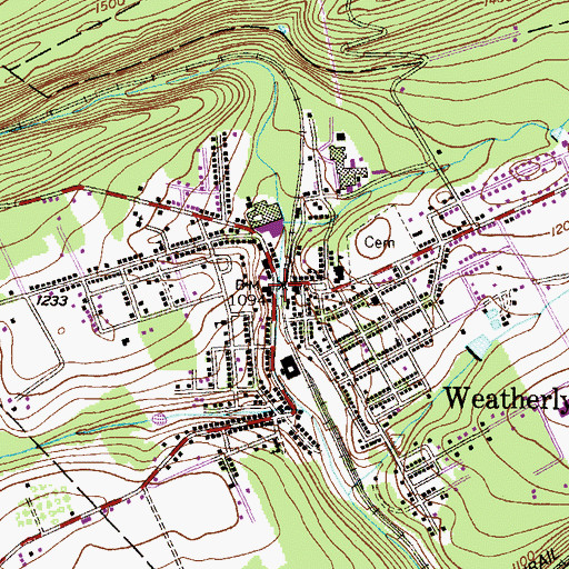 Topographic Map of Weatherly, PA