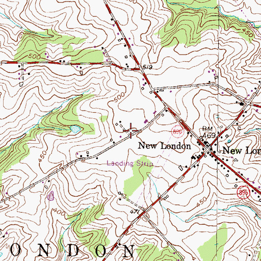 Topographic Map of New London Airport (historical), PA