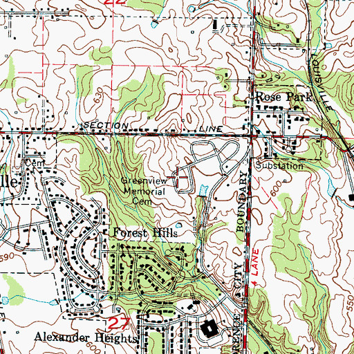 Topographic Map of Greenview Memorial Cemetery, AL