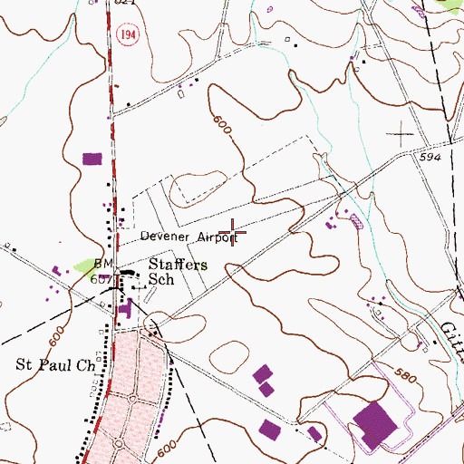 Topographic Map of Devener Airport (historical), PA