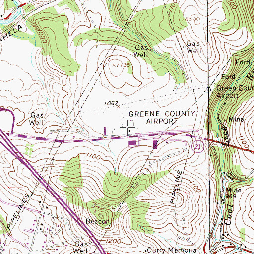 Topographic Map of Greene County Airport, PA