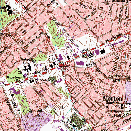 Topographic Map of PNB Morton Airport (historical), PA