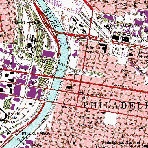 Topographic Map of Philadelphia Market Street Airport, PA