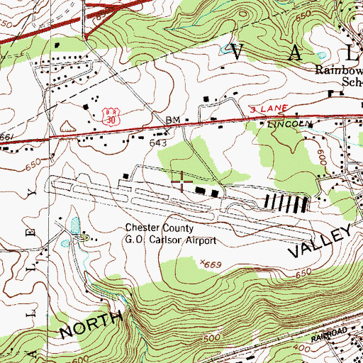 Topographic Map of Chester County G O Carlson Airport, PA