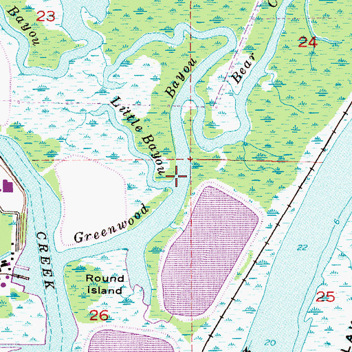 Topographic Map of Greenwood Bayou, AL