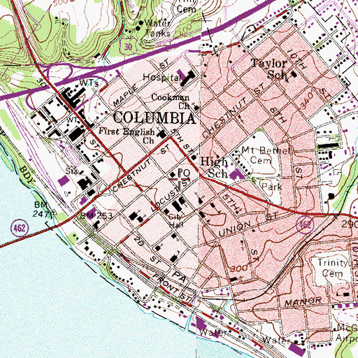 Topographic Map of Hilltop Airport (historical), PA
