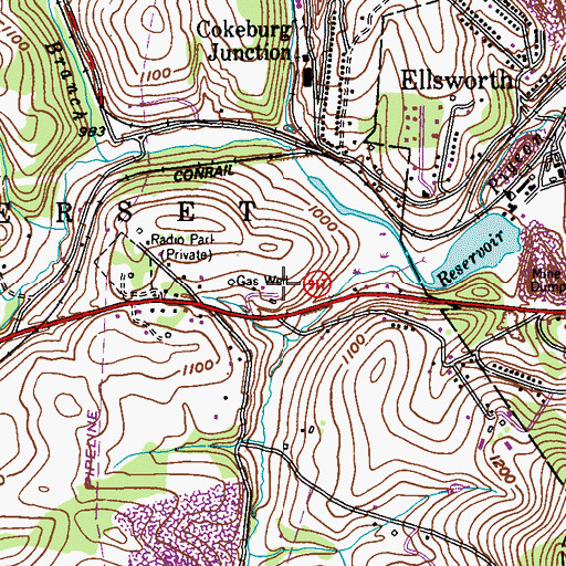 Topographic Map of Horne Airport, PA