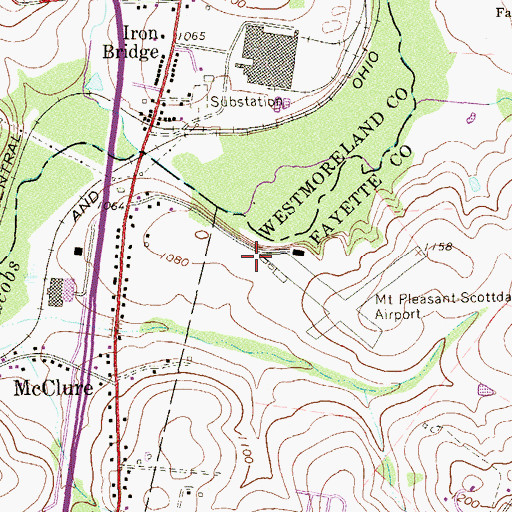 Topographic Map of Mount Pleasant/Scottdale Airport, PA