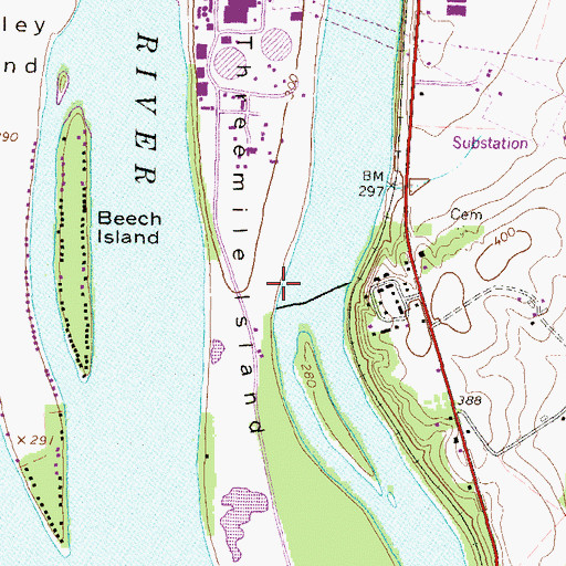 Topographic Map of Three Mile Island Number Two Airport (historical), PA