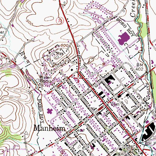Topographic Map of Metzler Airport (historical), PA