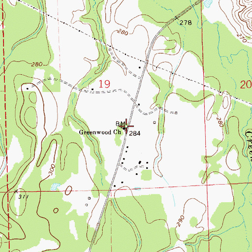 Topographic Map of Greenwood Baptist Church, AL