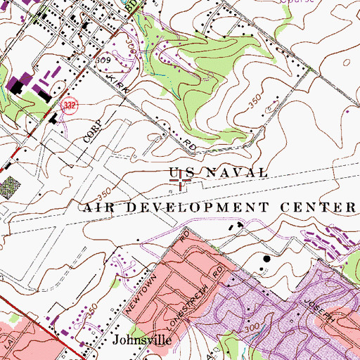 Topographic Map of Warminster NADC Airport (historical), PA