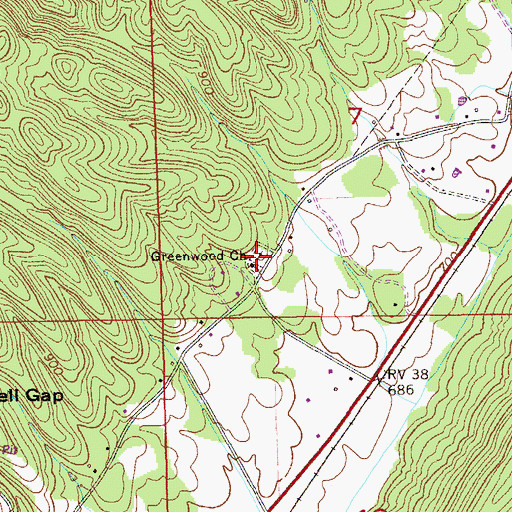 Topographic Map of Greenwood Baptist Church, AL