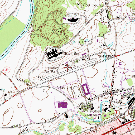 Topographic Map of Hershey Air Park (historical), PA
