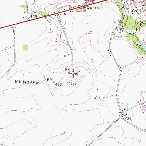 Topographic Map of Millard Airport (historical), PA