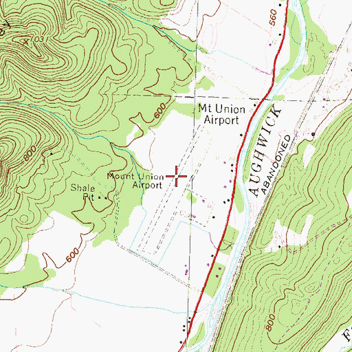 Topographic Map of Mount Union Airport (historical), PA