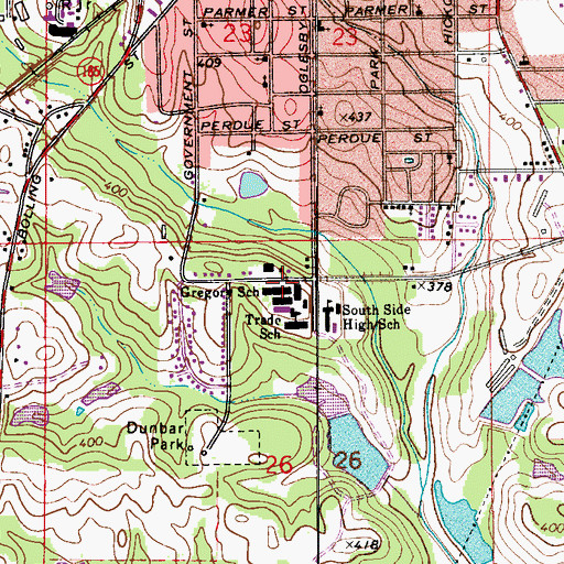 Topographic Map of James T Gregory School, AL