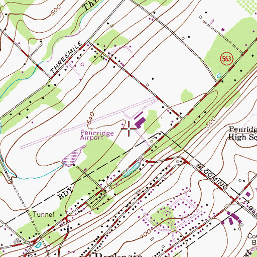 Topographic Map of Pennridge Airport, PA