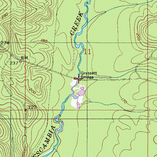 Topographic Map of Gressett Bridge, AL