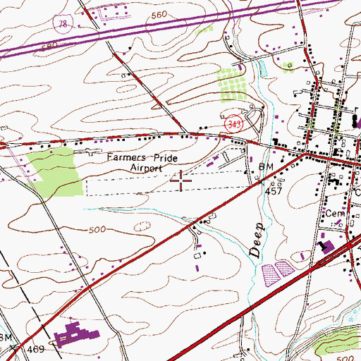 Topographic Map of Farmers Pride Airport, PA