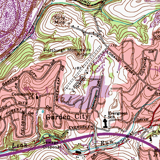 Topographic Map of Pittsburgh-Monroeville Airport, PA