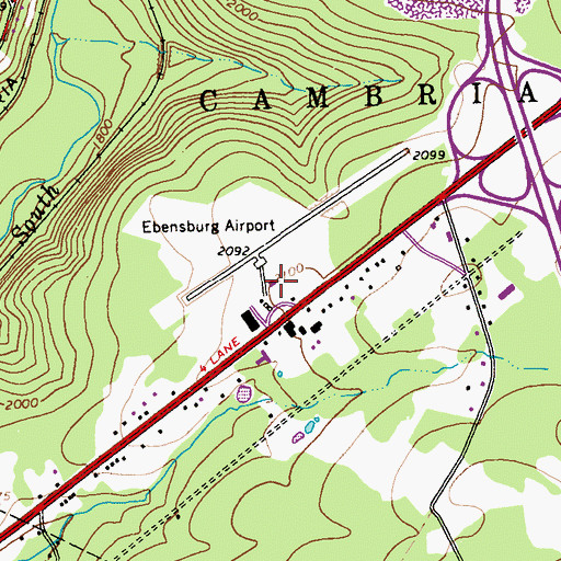 Topographic Map of Ebensburg Airport, PA